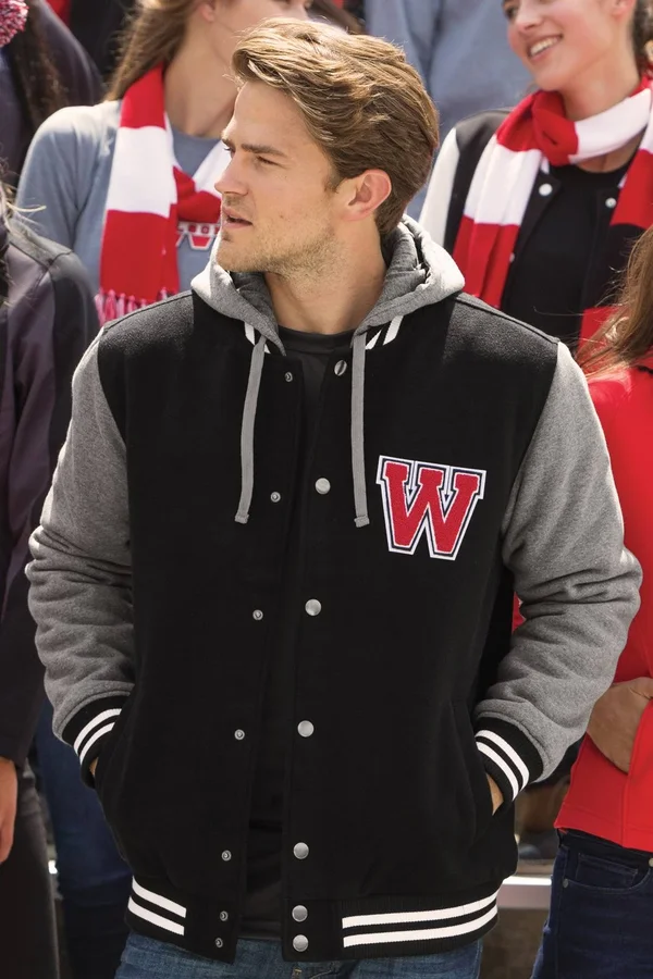 Sport-Tek JST82 Insulated Letterman Jacket - Black/Vintage Heather XL