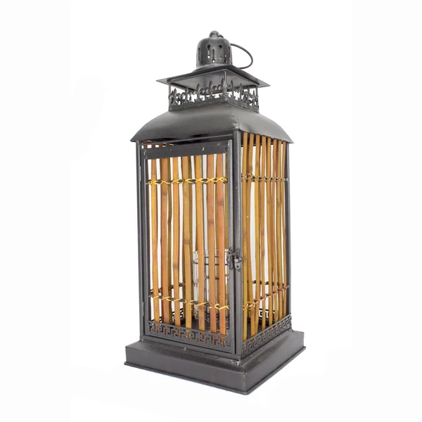 Burnished Bronze Metal and Bamboo Lantern - 9x22 x 9x22 - Turquoise - Copper and Bronze