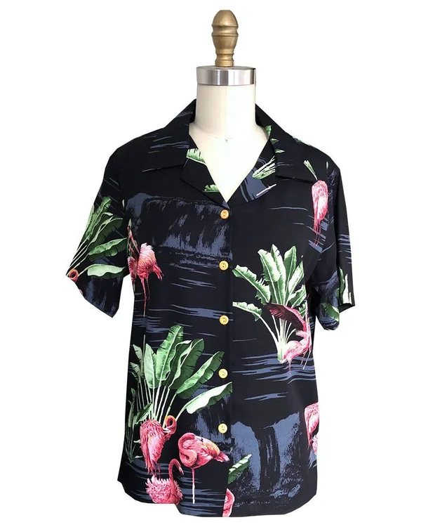 Women's Flamingo Retreat Black Camp Shirt XSmall