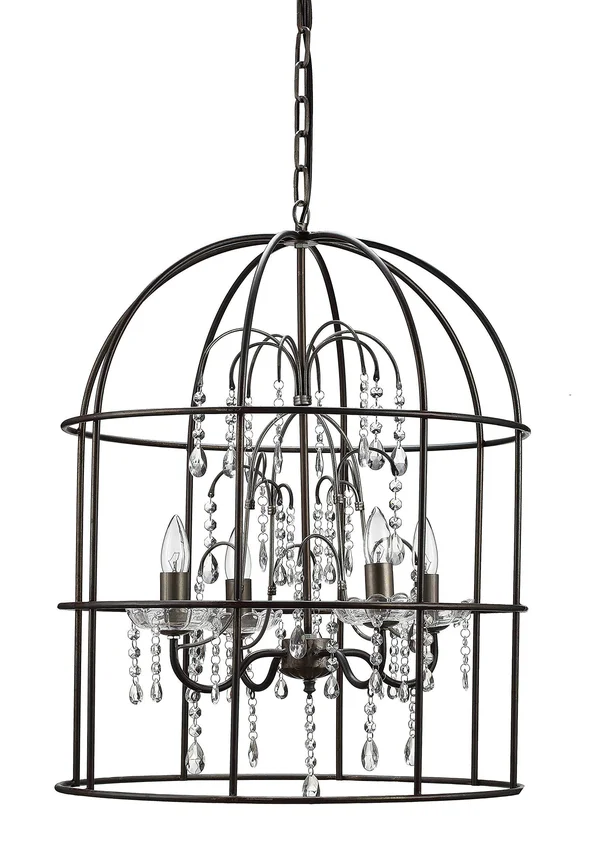 Metal Birdcage Chandelier with Crystals - Black
