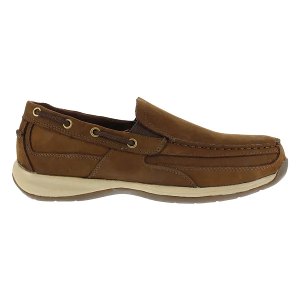 Rockport Works Sailing Club Slip on Boat Shoe Steel Toe, Men's Brown