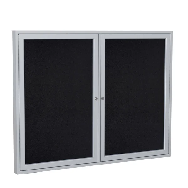 Ghent 2-Door Satin Enclosed Recycled Rubber Bulletin Board - 36x22 x 48