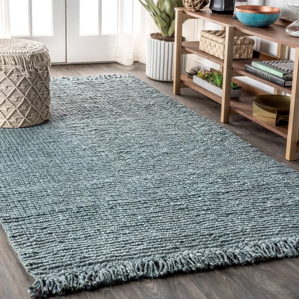 3&x5& Rectangle Woven Solid Jute Area Rug Blue - Jonathan Y