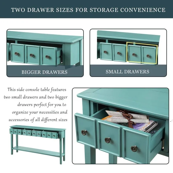 Mondawe 60x22 Long Vintage Rustic Console Table Sofa Table with Drawers and Bottom Shelf (Blue), OR-W1870C-TR