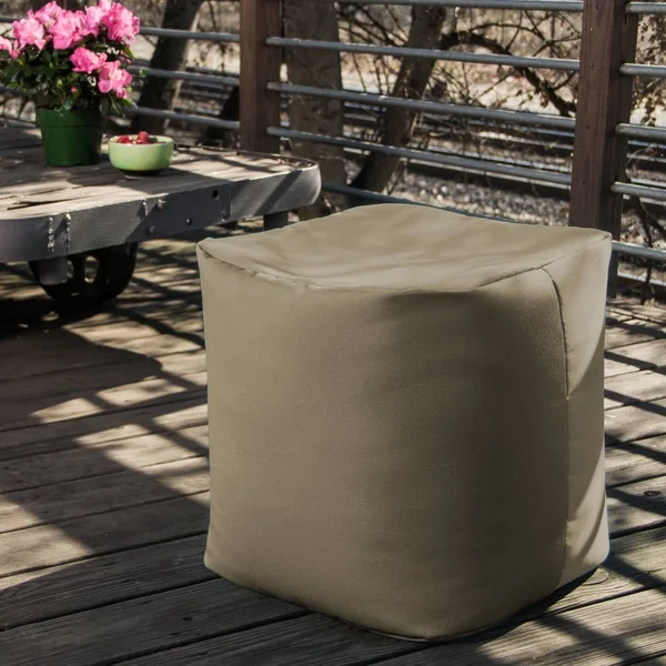 Jaxx Luckie Outdoor Pouf Ottoman, Taupe Striped