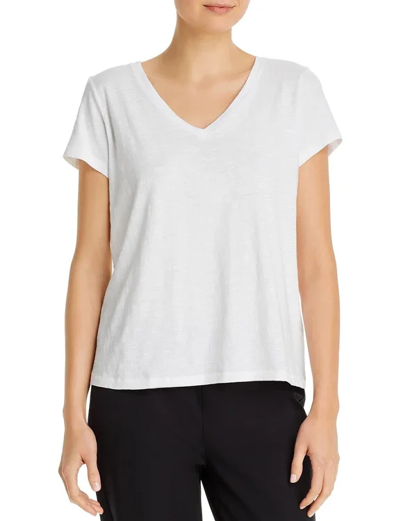 Eileen Fisher V-Neck Organic Cotton Tee, White, Women's, XL