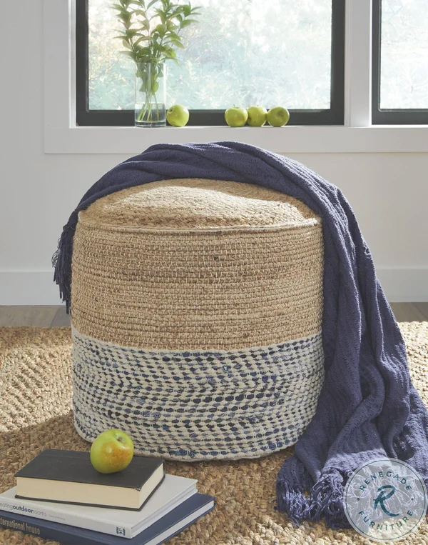 Ashley HomeStore Matson - Natural/Blue - Pouf
