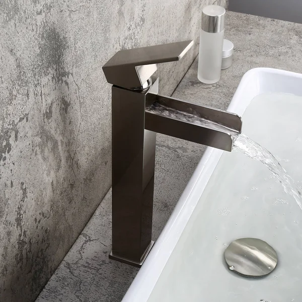 Homary Modern Brushed Nickel Waterfall Faucet for Vessel Sink Single Hole Bathroom Vessel Sink Faucet CUPC Certified