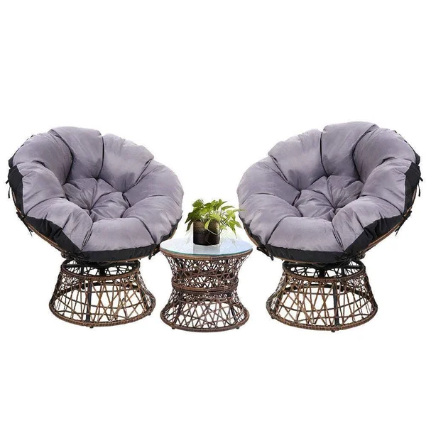 Gardeon Papasan Chair and Side Table Set - Brown