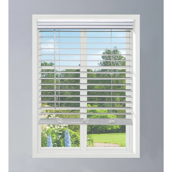 Linen Avenue Custom Cordless Faux Wood Blind White, 61 W x 48 H Flush Inside Mount
