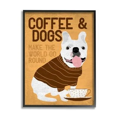 Coffee and Dogs by Ginger Oliphant - Textual Art on Canvas Trinx Format: Black Framed Canvas, Size: 14x22 H x 11x22 W x 1.5x22 D