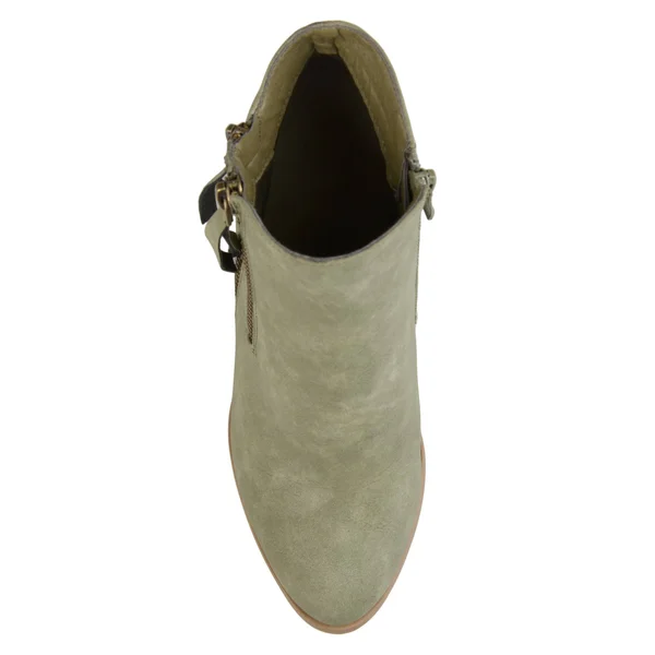Brinley Co. Women's Faux Suede Stacked Wood Heel Double Zipper Booties - Size: 8.5, Beige