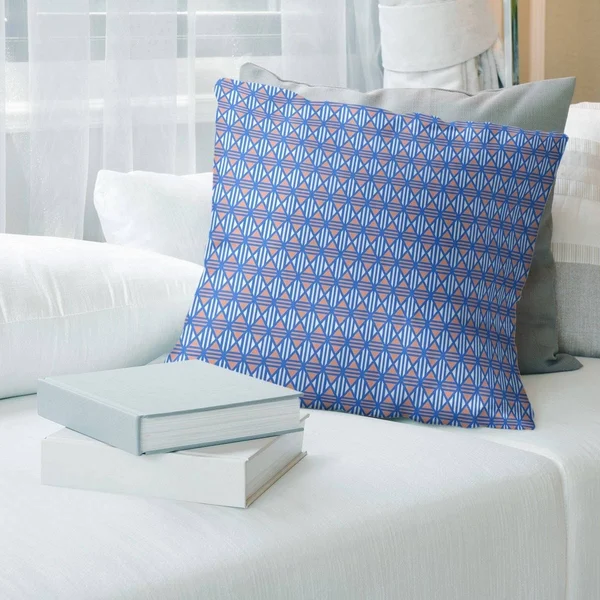 Blue Feature Two Color Lined Diamonds Throw Pillow - 26 x 26 - Blue & Orange - Polyester