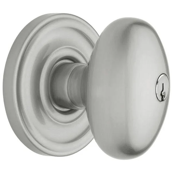Baldwin Egg Knob Classic Rose Keyed Entry Emergency Exit Satin Chrome