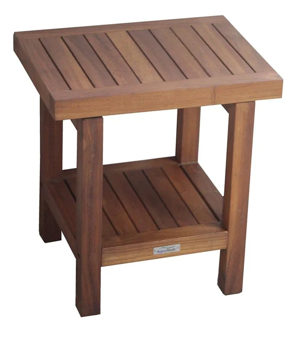 AquaTeak The Original 18x22 Spa Teak Shower Bench with Shelf, 18" x 13" x 18"