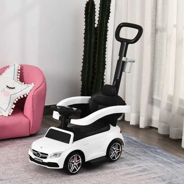 Aosom Ride on & Push Car with Underneath Storage Compartment & Working Steering Wheel White