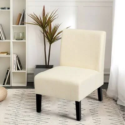 Armless Accent Chair with Rubber Wood Legs Winston Porter Fabric: Beige Linen