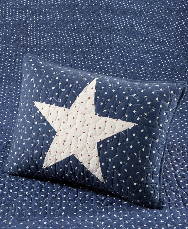 Martha Stewart Collection Texas Patchwork Cotton King Quilt - Created for Macy&s - Blue
