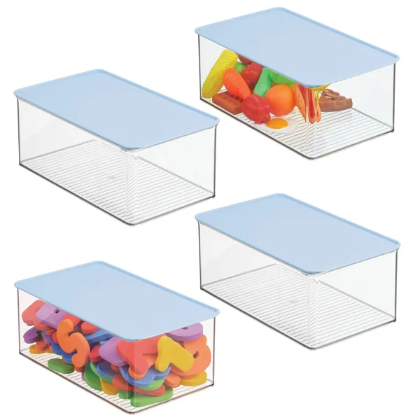 mDesign Playroom Stackable Plastic Storage Box with Lid for Organizing Baby/Child's/Kids Toys, Action Figures, Crayons, Markers