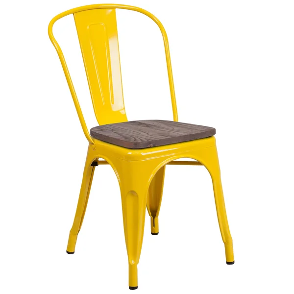 Flash Furniture Metal Stackable Chair with Wood Seat Yellow