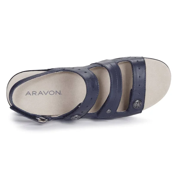 Women's Aravon PC Three Strap Navy Leather - in Size 6