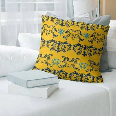Los Angeles Flash Football Baroque Square Pillow Cover East Urban Home Color: Yellow/Navy/Blue, Size: 14x22 x 14