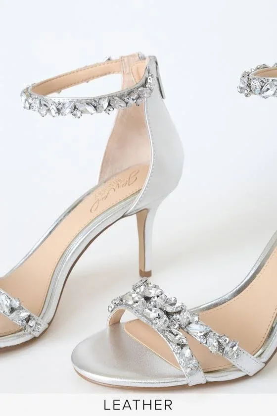 Jewel Badgley Mischka Women's Caroline Rhinestone Leather Sandals - Silver - Size 5.5