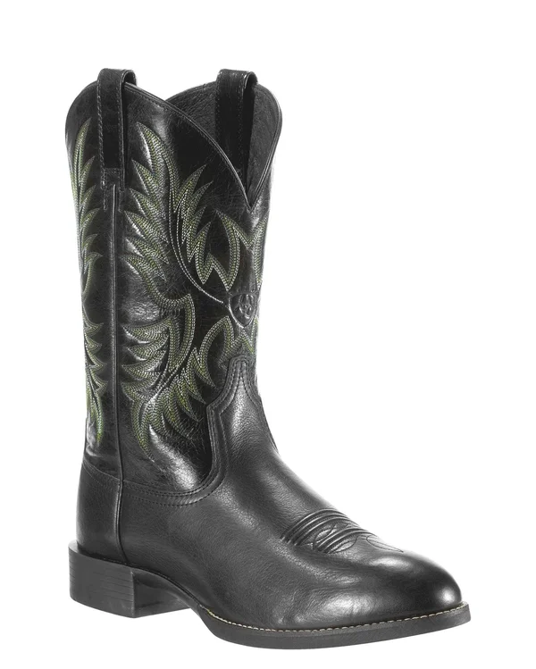 Ariat Men's Heritage Stockman Western Boots - Black Deertan