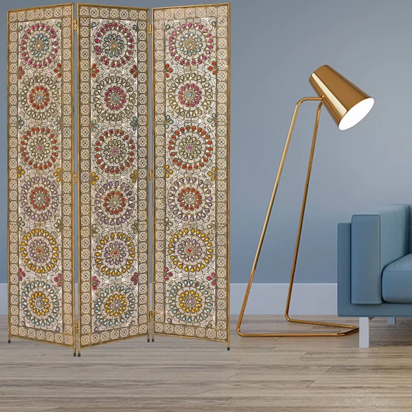 68x22 x 1x22 x 48x22 3 Panel Bronze Beaded Metal Mosaic Screen