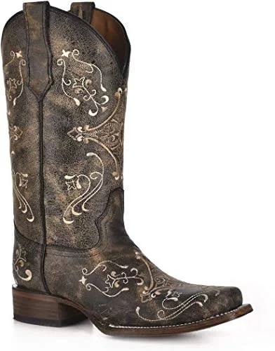 Corral Womens Brown Crackle/Bone Embroidery Boots