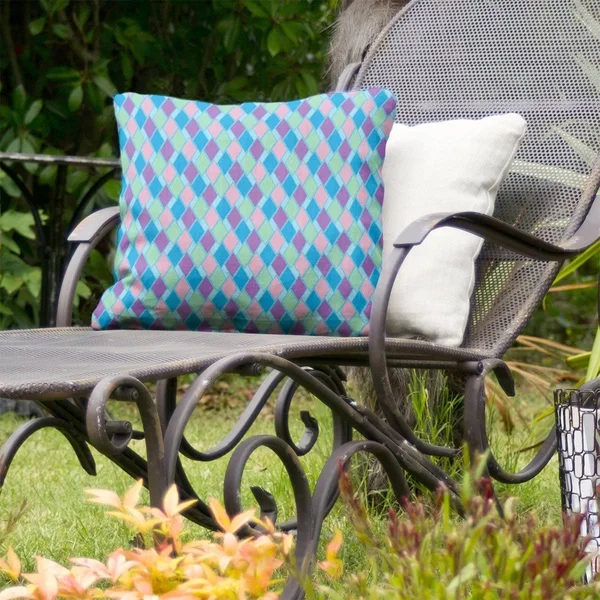 Retro Diamonds Indoor/Outdoor Pillow - 20 x 20 - Blue Multicolor - UV Resistant