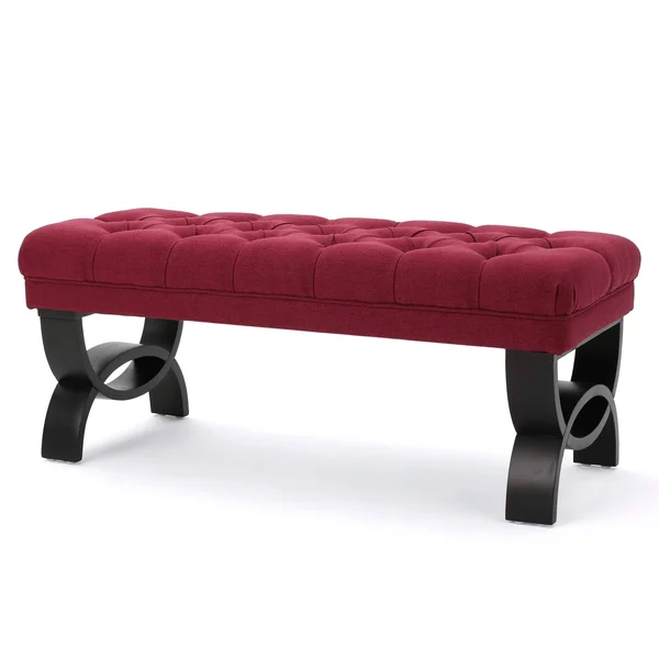 Colette Deep Red Tufted Fabric Ottoman Bench