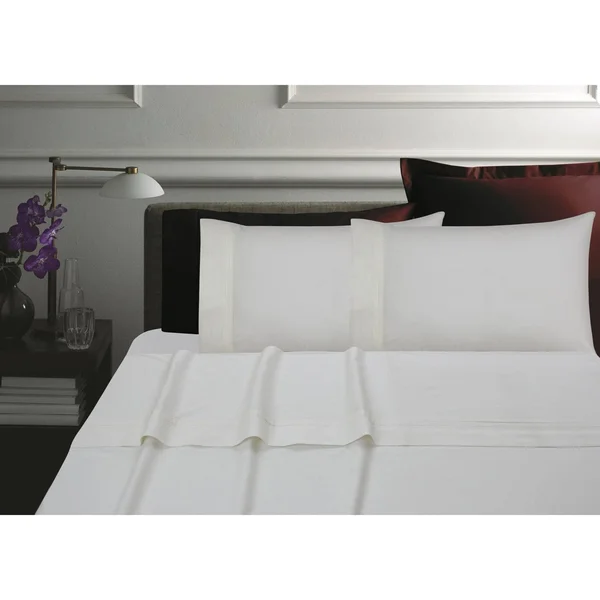 Tribeca Living 300 TC Cotton Percale Extra Deep Pocket Oversized Bed Sheet Set - Full - Ivory