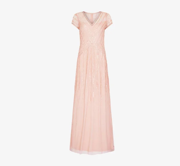 Adrianna Papell Long Beaded Dress - Blush, Size: 10