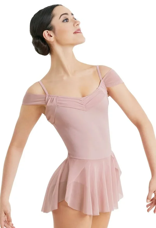 Balera Dance Dresses - Off The Shoulder Mesh Dress - White - Small Adult - D10690