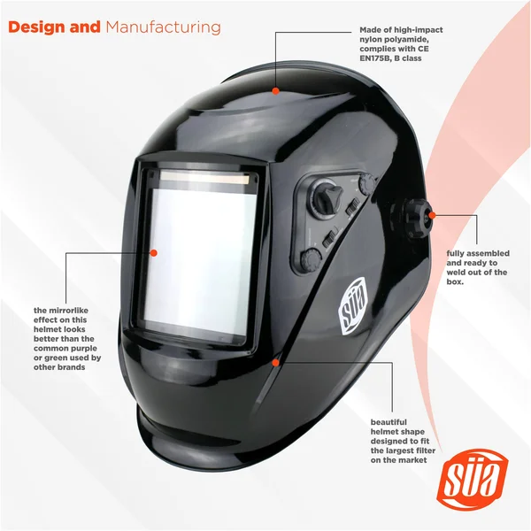 Sa Welding Helmet - Model: Vector - Auto Darkening - Largest Viewing Area: 4 inch x 4 inch - Photovoltaic Powered - Ergonomic He