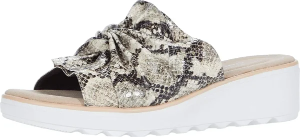 Clarks Women's Jillian Leap Wedge Slide - Size: 6.5, Taupe Snake Synthetic