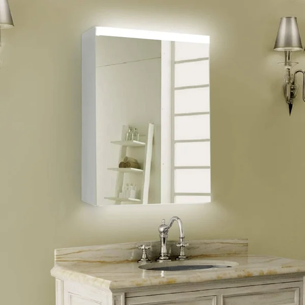 24''x 30''LED Bathroom Medicine Cabinet with Mirror, Intelligent Switch, Aluminum Frame, Surface Mounting only.(Door Left Open)