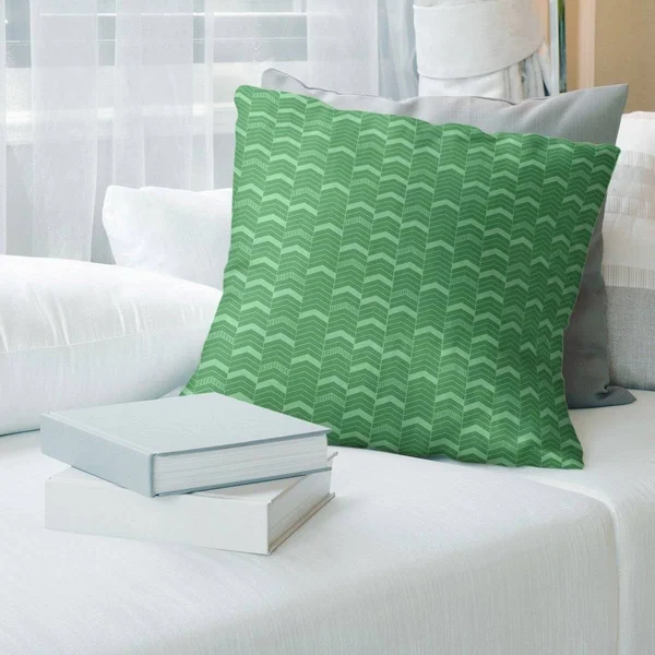 Porch & den Athens Monochromatic Lined Chevrons Throw Pillow - 14 x 14 - Linen - Green
