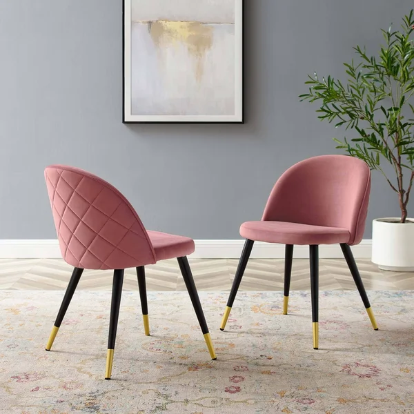 Cordial Performance Velvet Dining Chairs Set of 2 Dusty Rose Modway