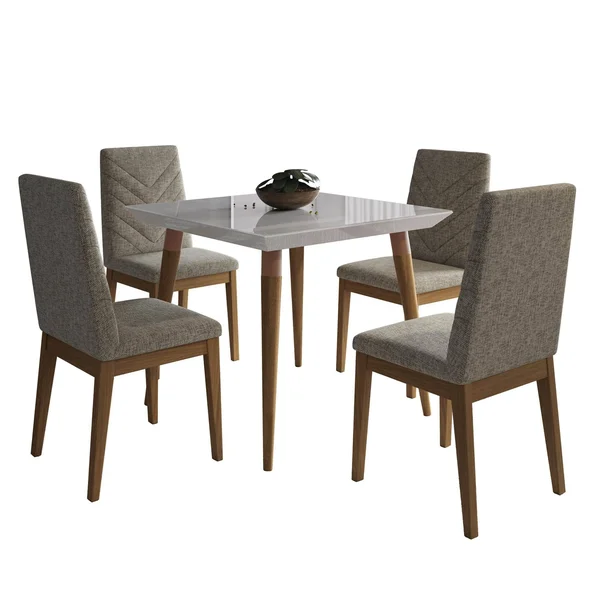 Manhattan Comfort Utopia 35.43x22 Modern Beveled Square Dining Table with Glass Top - Off-White