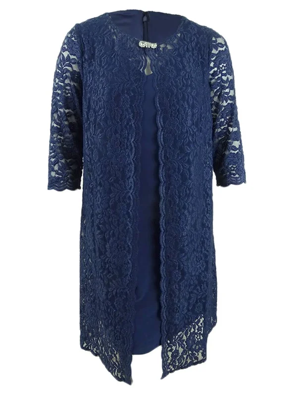 Alex Evenings Women's Plus Size Lace Mock Jacket Cocktail Dress (16W, Navy)