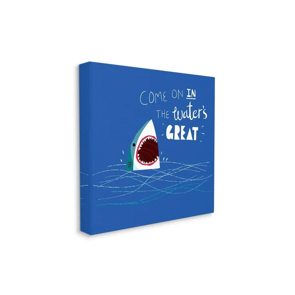 Stupell Industries The Waters Great Phrase Beach Shark Swimming Joke Canvas Wall Art Design by Michael Buxton - 36 inch x 36 inch