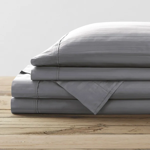 Brielle Home 100% Organic Cotton Dobby Stripe Sheet Set Queen - Blue