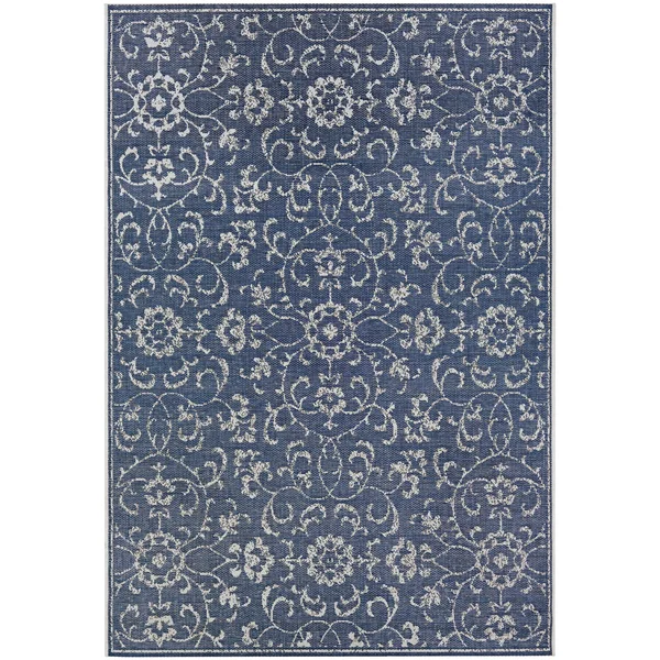 Dream Decor Rugs Carriage House Morning Glory/Navy-Ivory Indoor/Outdoor Area Rug - 5&10 x 9&2 - Beige