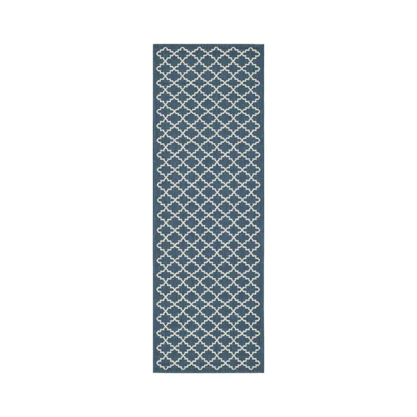 Safavieh Courtyard Navy & Beige 2&-3x22 x 14& Indoor/Outdoor Rug