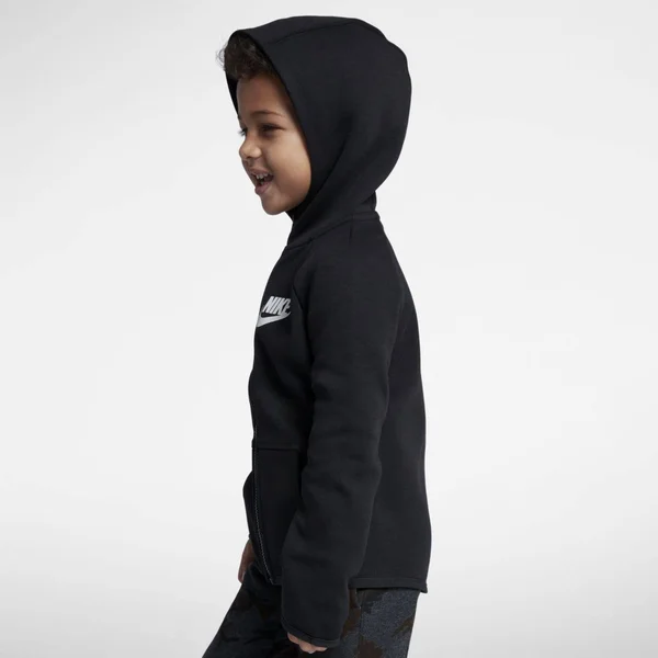 Nike Sportswear Tech Fleece Little Kids& Full-Zip Hoodie in Black - Size: 4, 86E312-023
