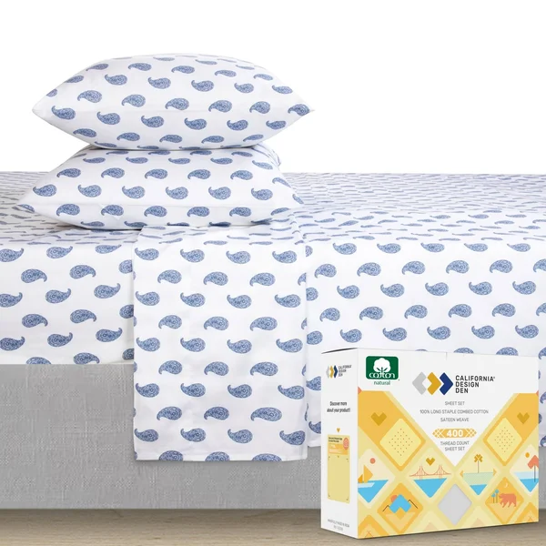 Everyday Soft Sateen Pattern Set Twin - Paisley Blues, 100% Cotton