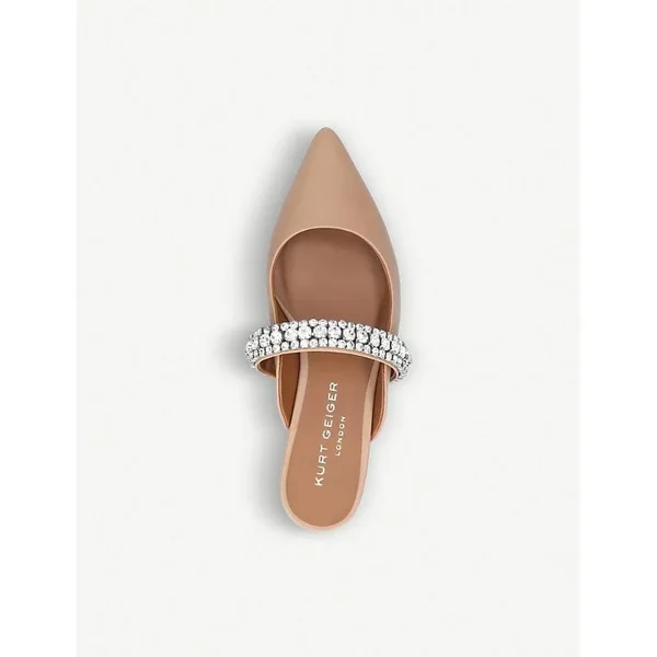 Kurt Geiger London Princely - Camel Leather Crystal Strap Flat Mules