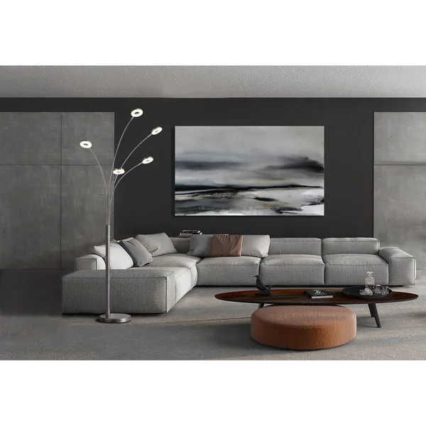 Super Bright LED 5-Arched Floor Lamp with Dimmer - 73x22H, Satin Nickel - 73